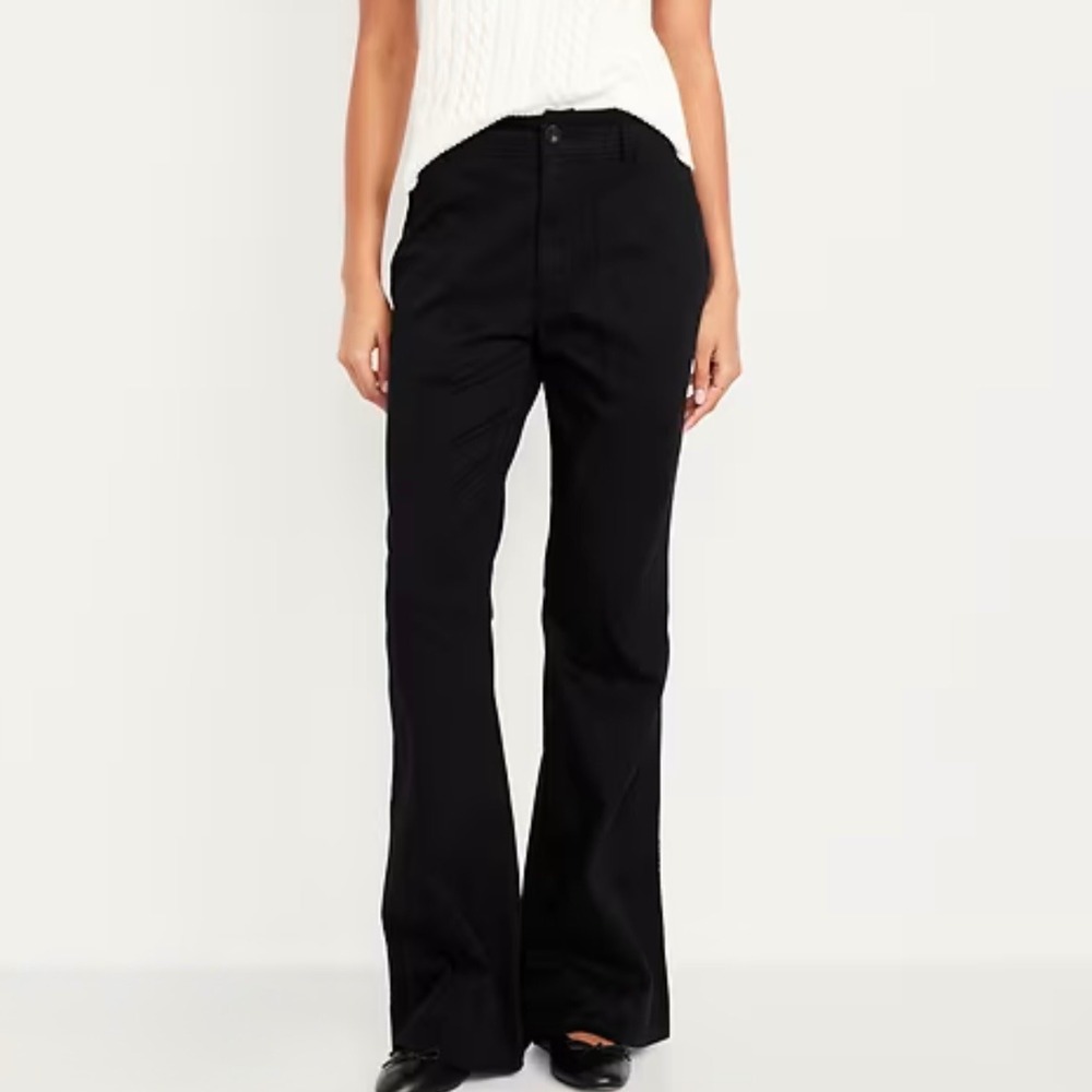 Old Navy Womens Mid-Rise Flare Pants Black Size 8 Front Patch Pockets Stretch